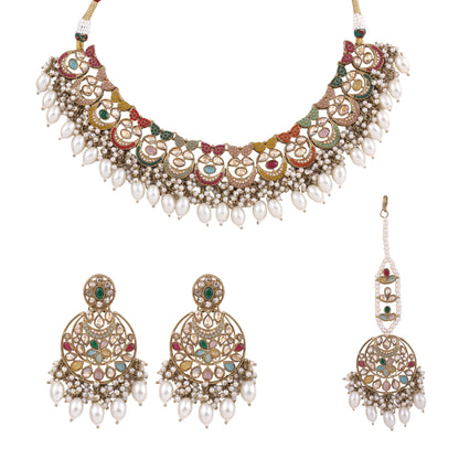 Multicolor Antique Polki Kundan Necklace Set