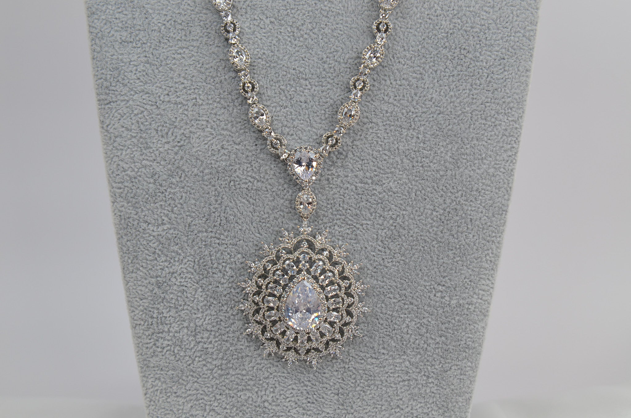 Swarovski Queen CZ Long Necklace Set - Silver