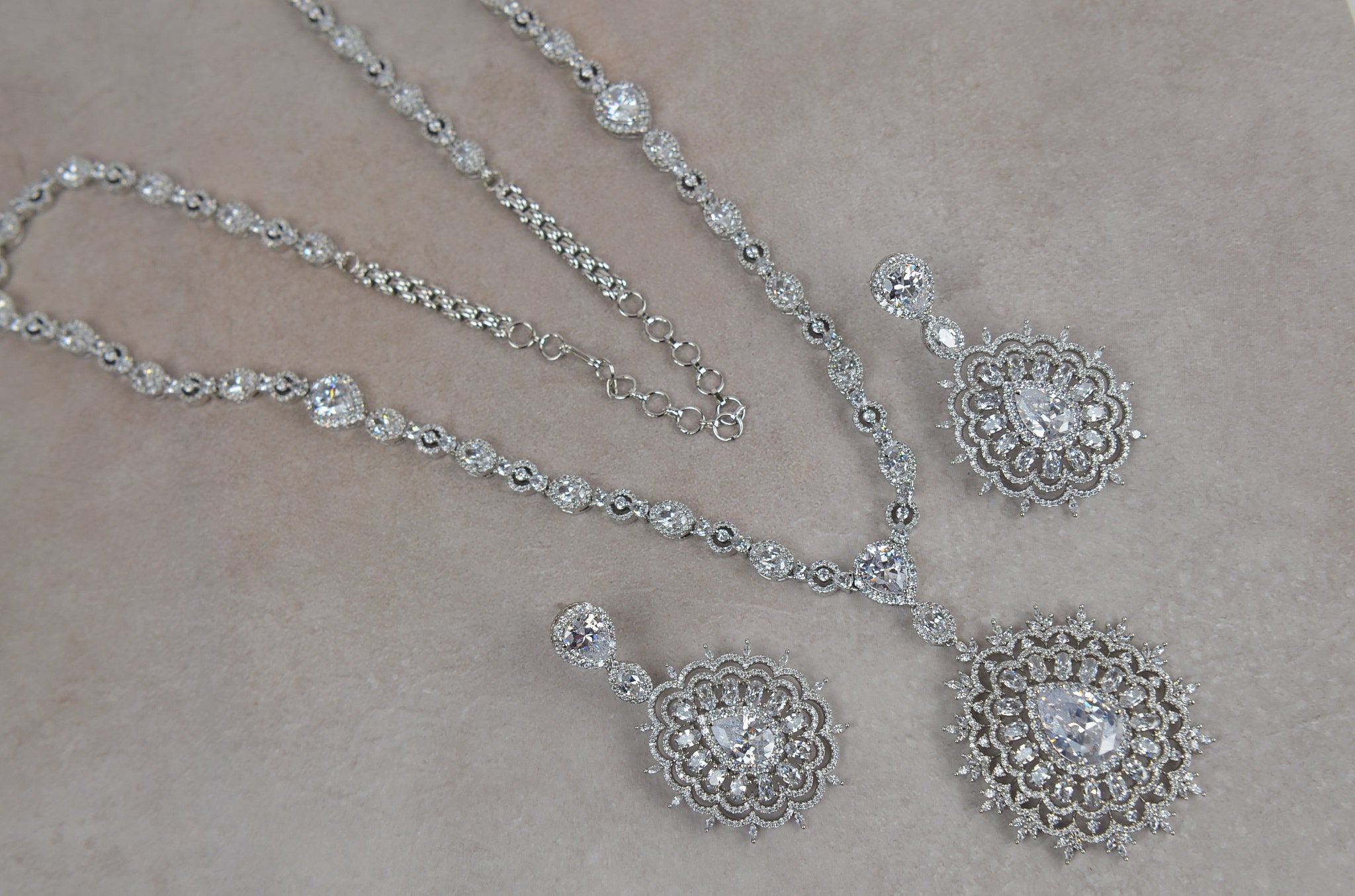Swarovski Queen CZ Long Necklace Set - Silver