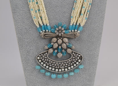 Aqua Blue Luxurious Victorian Long Necklace Set