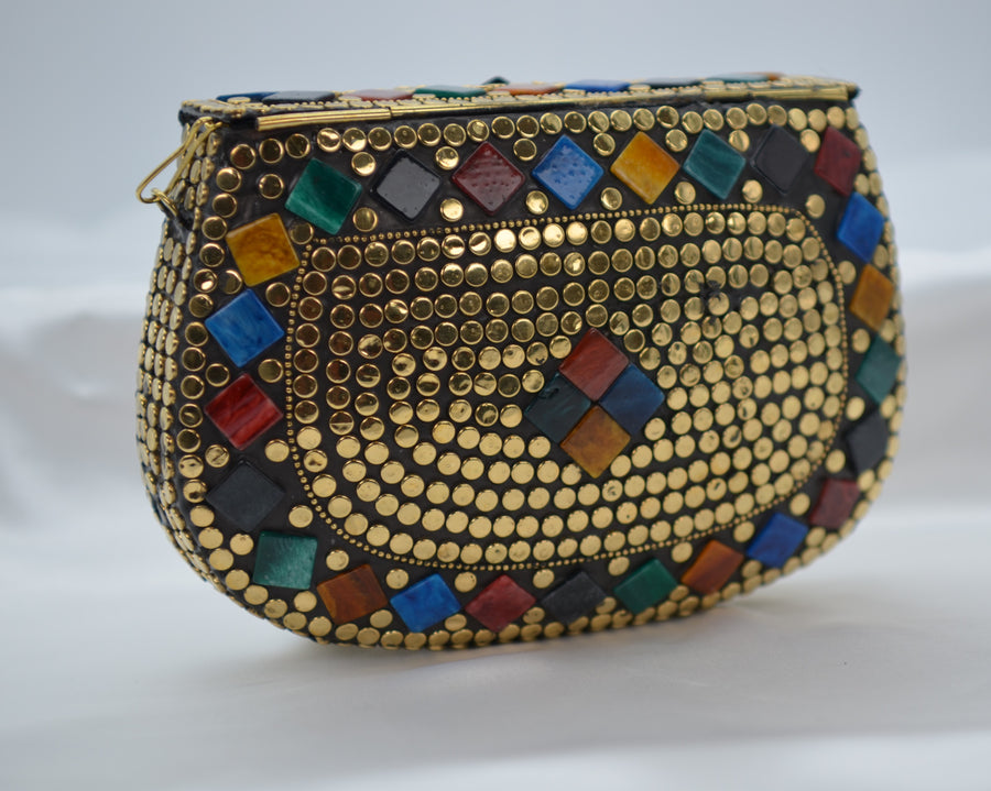 Brass Mosaic Clutch - Gold Multi