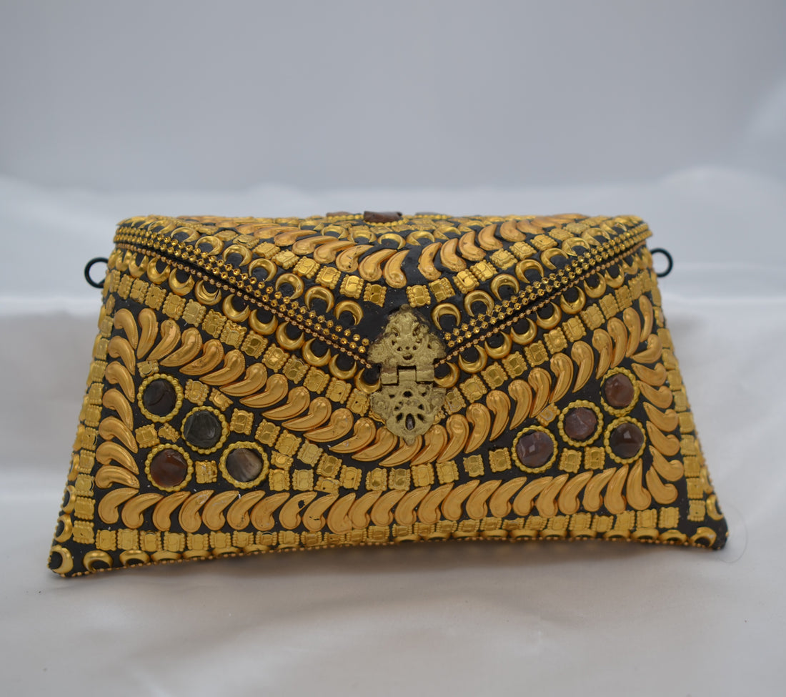 Gold & Black Metal Mosaic Embellished Clutch