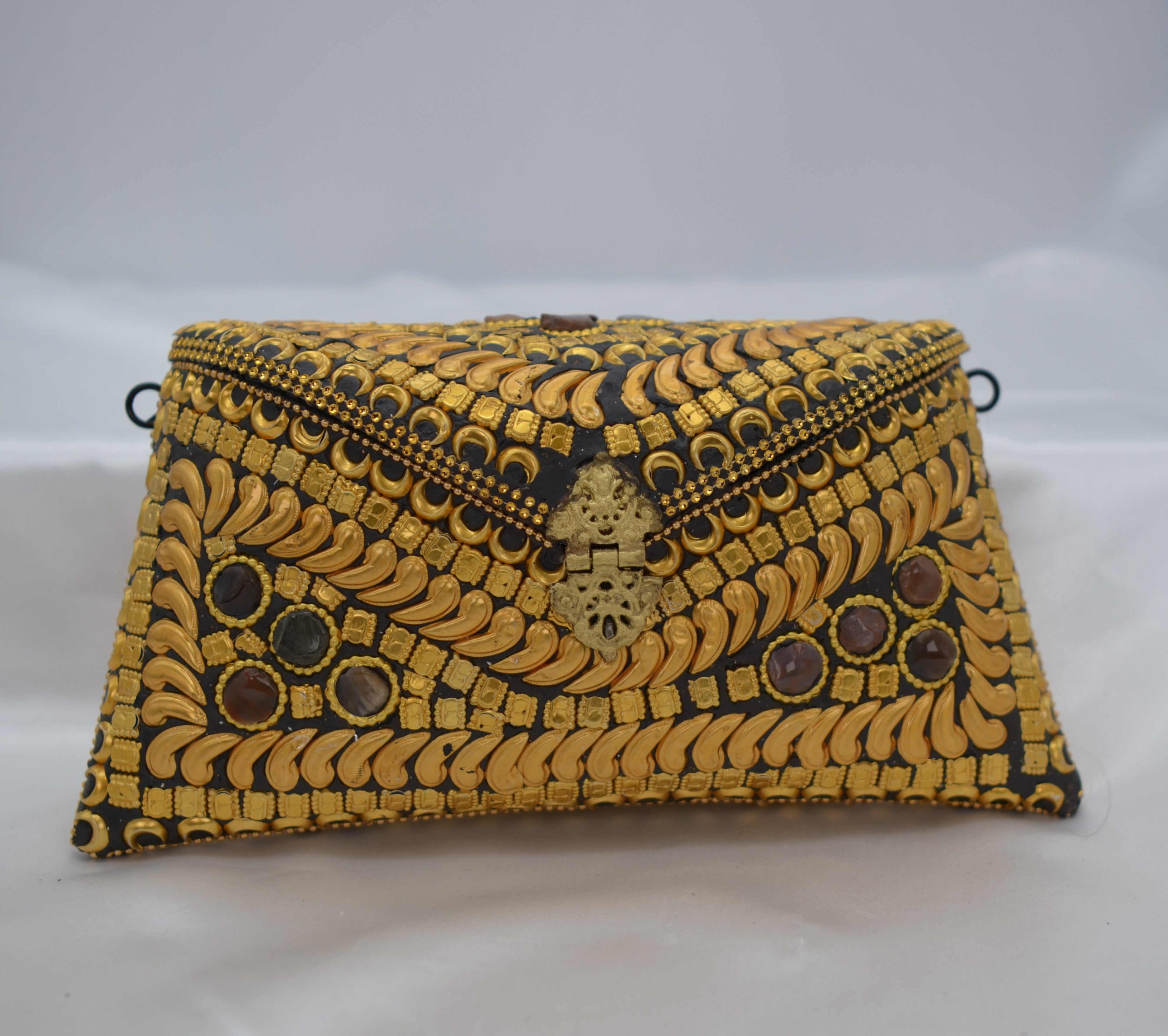 Gold &amp; Black Metal Mosaic Embellished Clutch