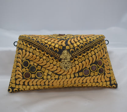 Gold &amp; Black Metal Mosaic Embellished Clutch