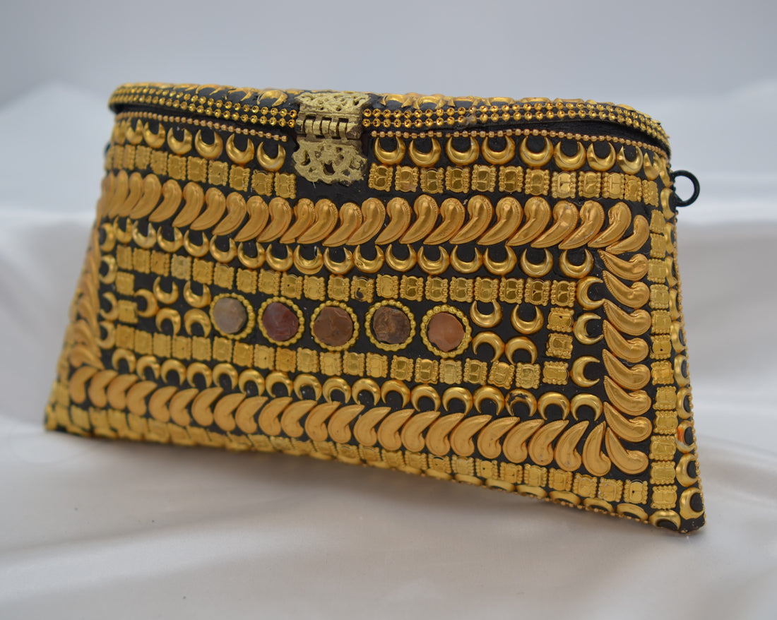 Gold & Black Metal Mosaic Embellished Clutch