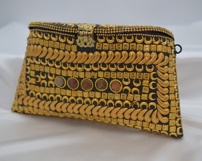 Gold &amp; Black Metal Mosaic Embellished Clutch