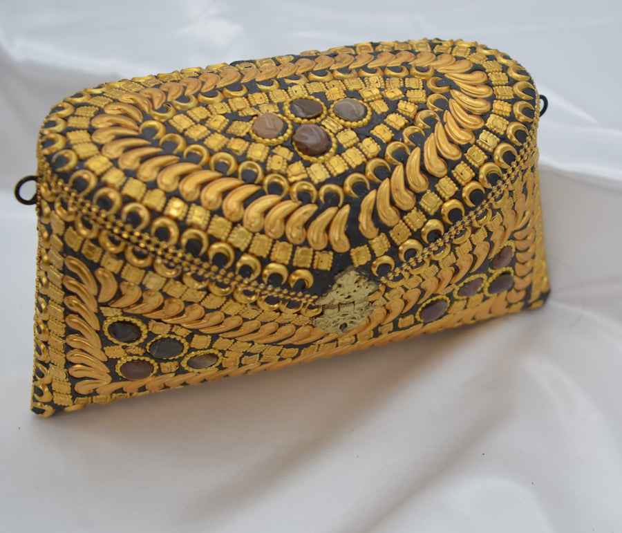 Gold & Black Metal Mosaic Embellished Clutch