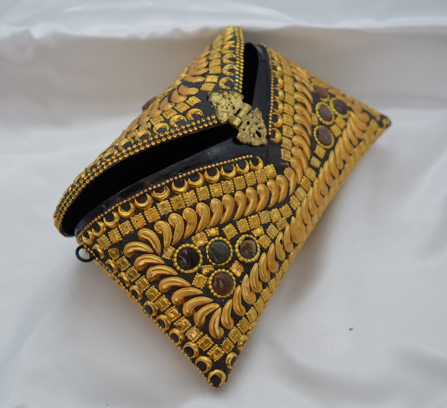 Gold & Black Metal Mosaic Embellished Clutch