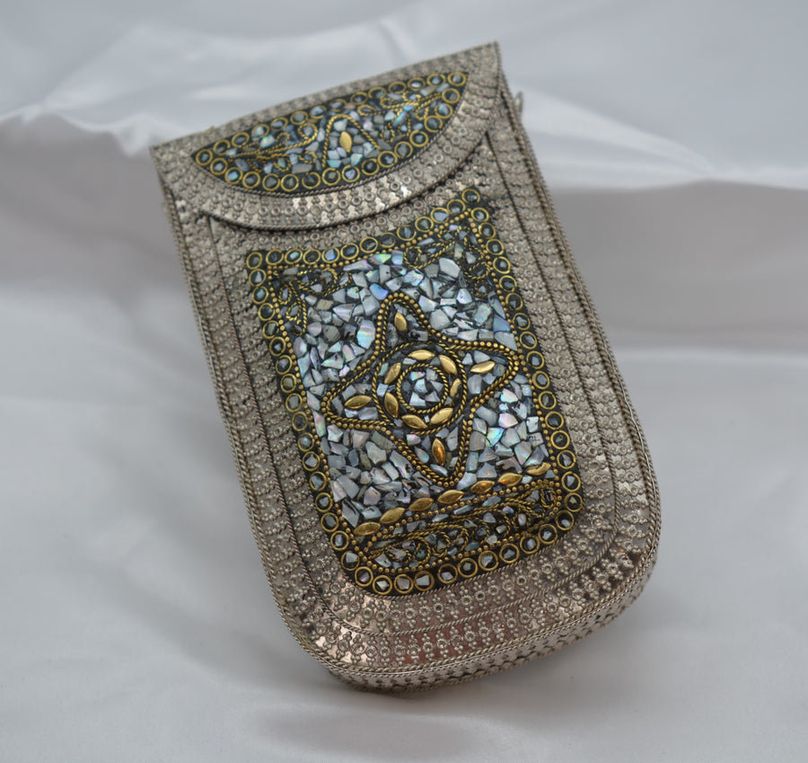 Mosaic Mobile Clutch - White With Silver