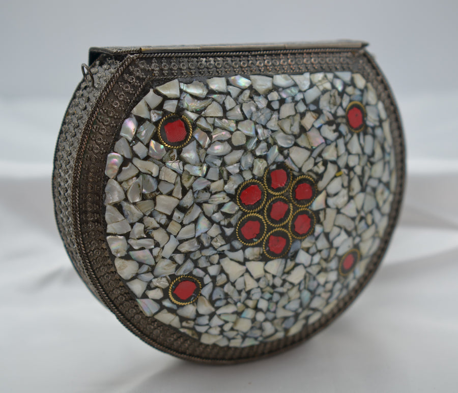 Mosaic Clutch - White With German Silver