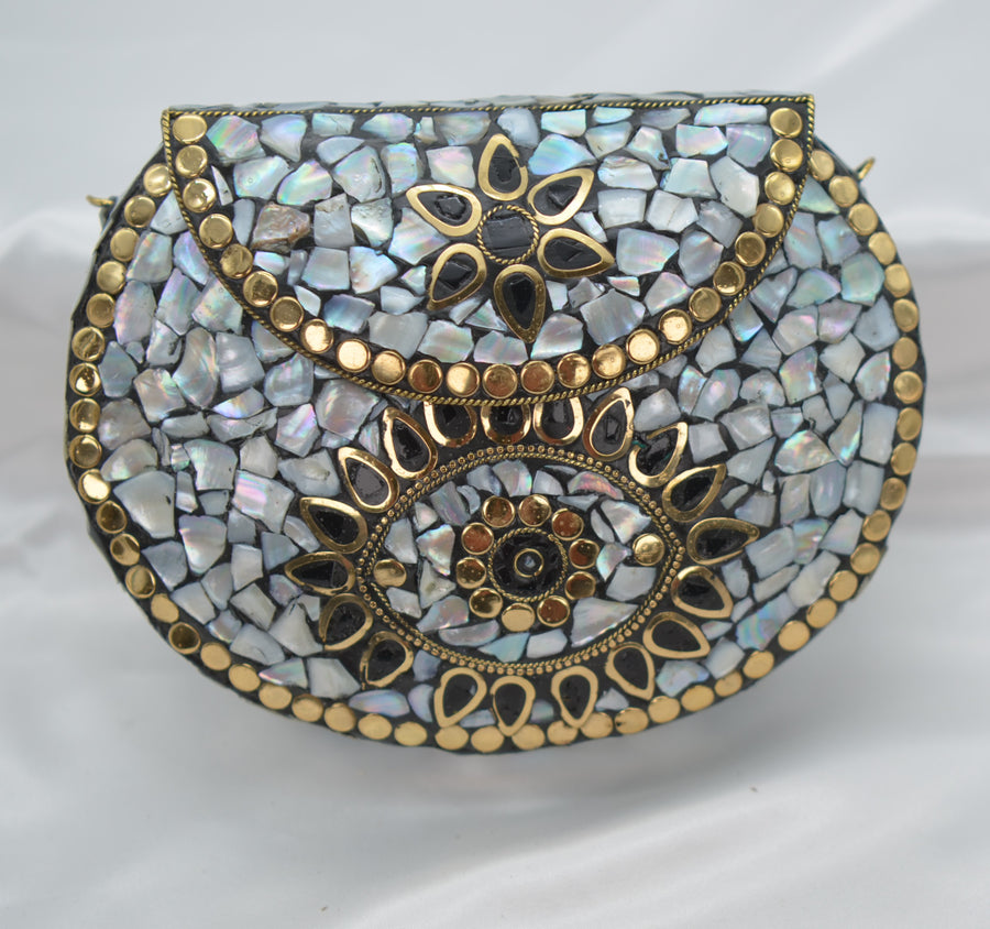 Evil Eye Mosaic Clutch - White