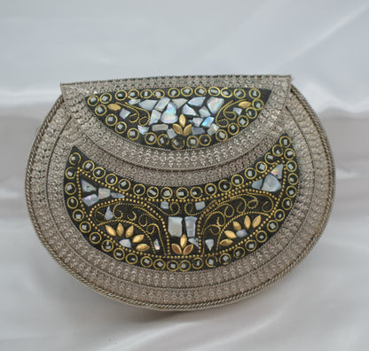 Mosaic Clutch - Black With German Silver