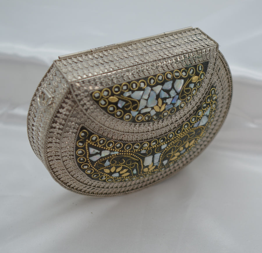 Mosaic Clutch - Black With German Silver