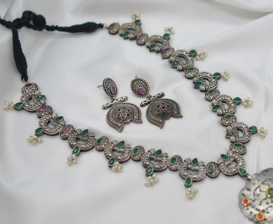 German Silver Kemp Stone Afghani Necklace set
