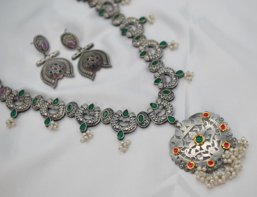 German Silver Kemp Stone Afghani Necklace set