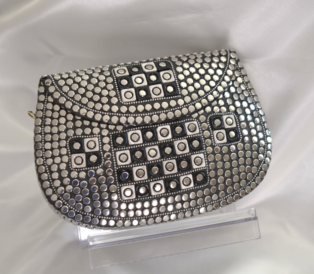 Classic Mosaic Clutch - Black &amp; White With German Silver
