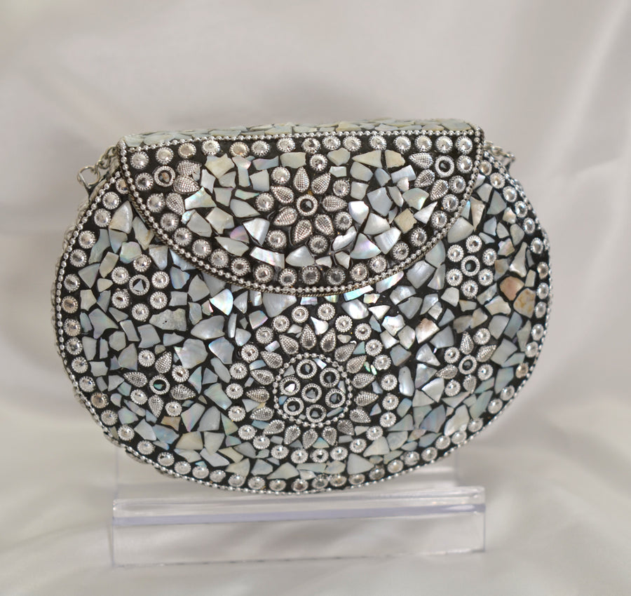 Classic Mosaic Clutch - Black & White (Silver)