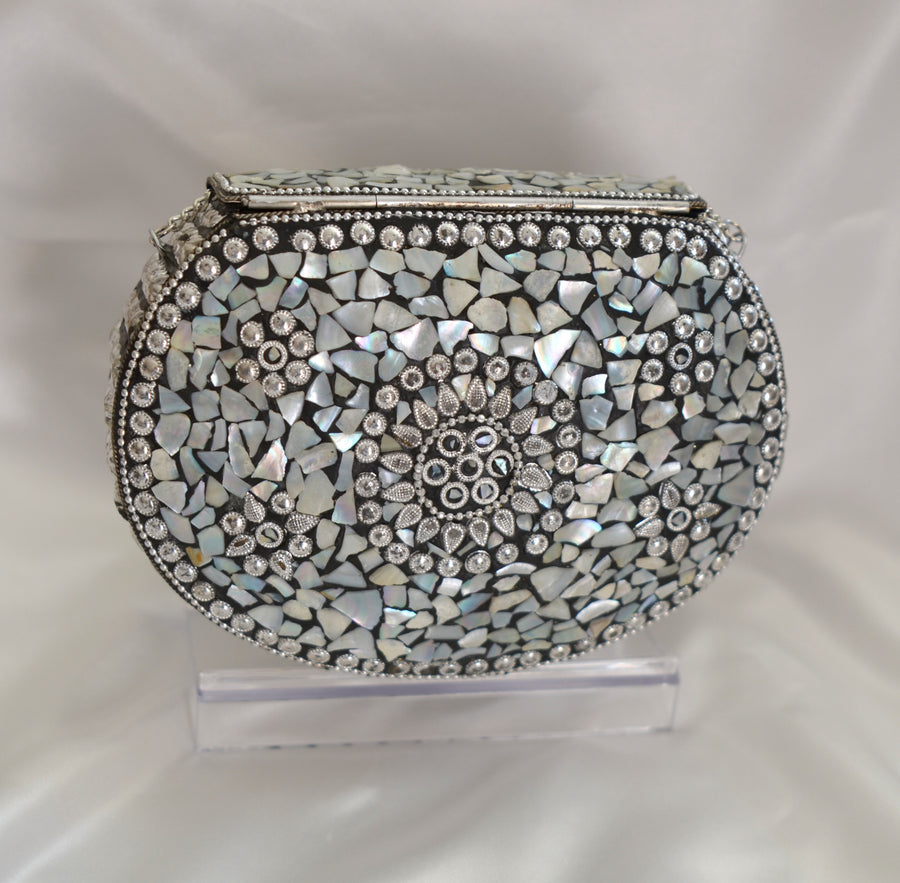 Classic Mosaic Clutch - Black & White (Silver)