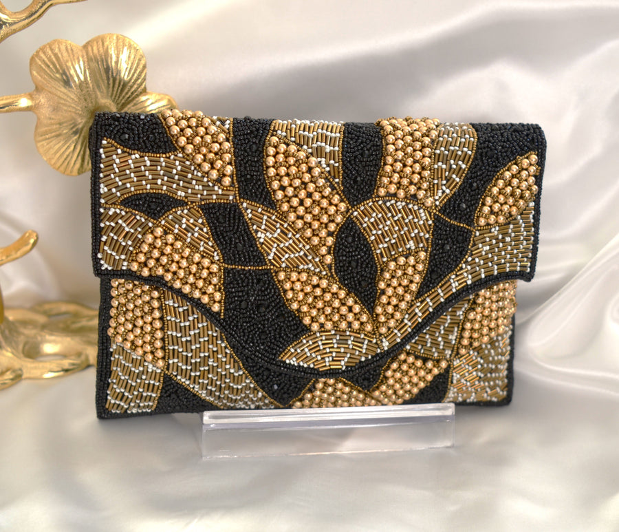 Lasa Beaded Envelope Clutch (Black)