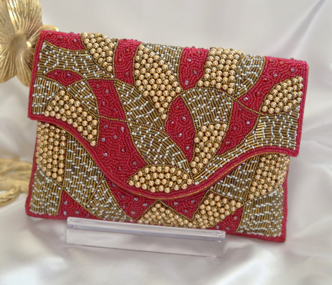Lasa Beaded Envelope Clutch (Red)