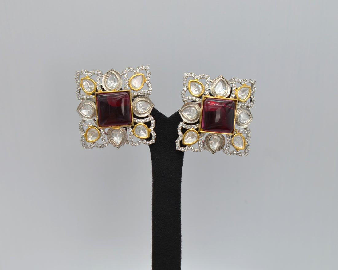 Ruby Oversized Kundan Studs & Finger Ring Set
