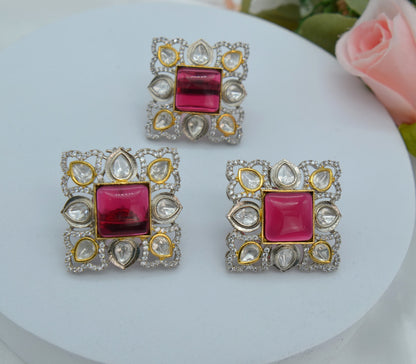 Ruby Oversized Kundan Studs &amp; Finger Ring Set