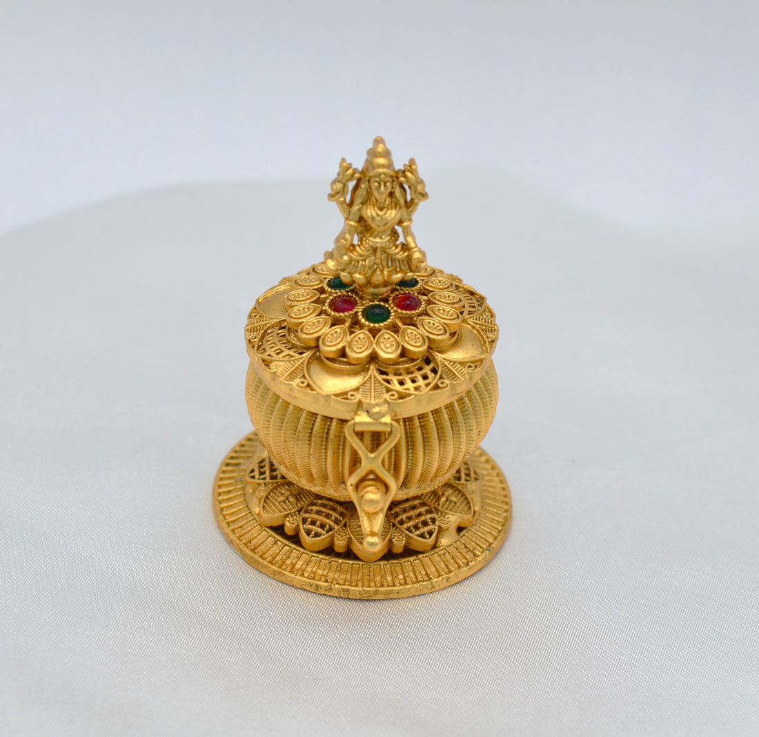 Goddess Lakshmi With Kemp Stone Sindoor Box