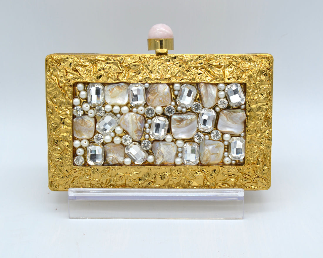 Mother Of Pearl Luxury Clutch - Gold