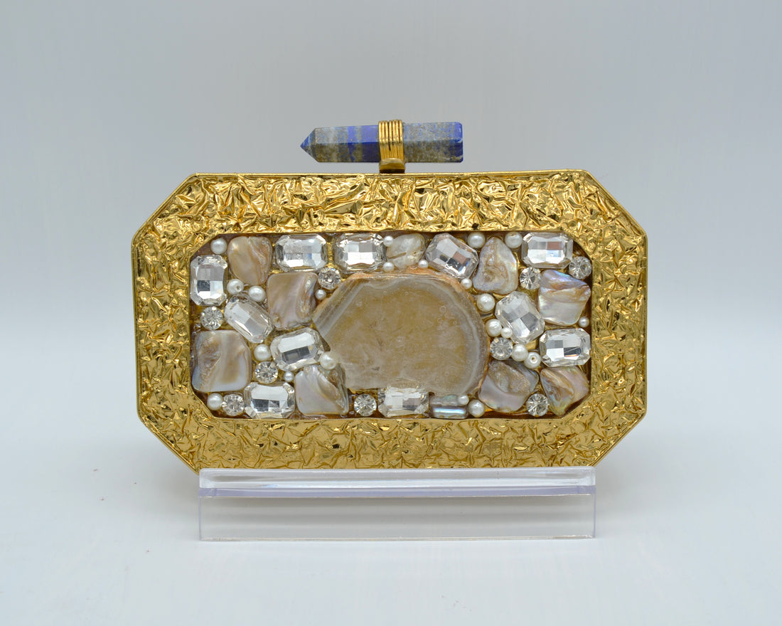 Mother Of Pearl Centre Stone Embellished Clutch