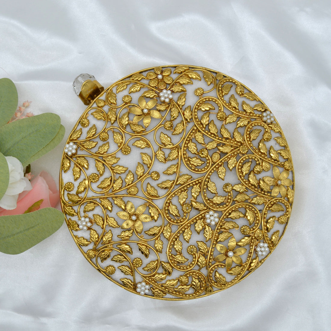 Round Floral Cut Clutch - Gold