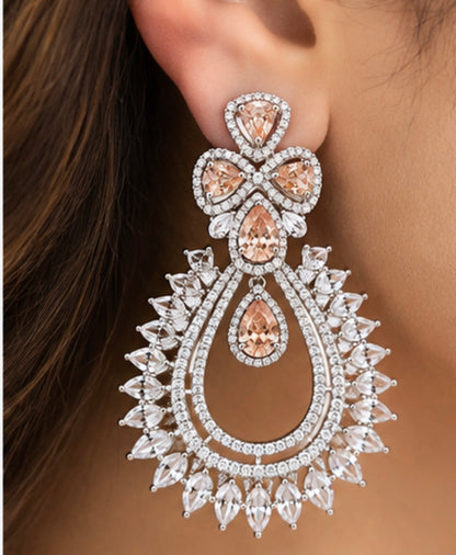 Silver CZ Monalisa Stone Dangler Long Earrings – earrings by Sparkling Trendz, view 5