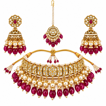 Mirror Kundan Choker Necklace With Jhumki Maang Tikka Set – necklaces by Sparkling Trendz, view 8