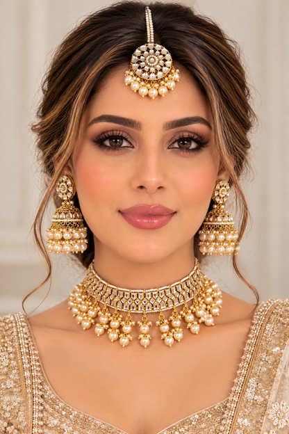 Mirror Kundan Choker Necklace With Jhumki Maang Tikka Set – necklaces by Sparkling Trendz, view 3