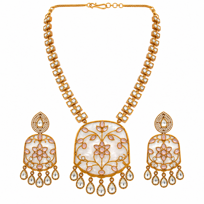 Apala Polish Pink Moissanite Polki Kundan Necklace Set – necklaces by Sparkling Trendz, view 2