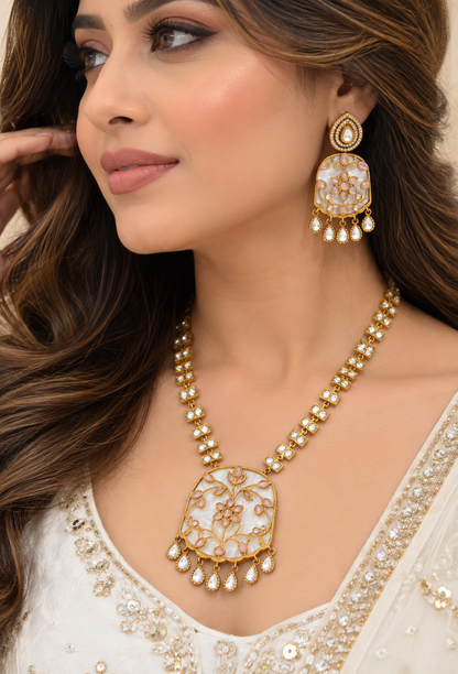 Apala Polish Pink Moissanite Polki Kundan Necklace Set – necklaces by Sparkling Trendz, view 3