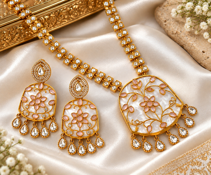 Apala Polish Pink Moissanite Polki Kundan Necklace Set – necklaces by Sparkling Trendz, view 7