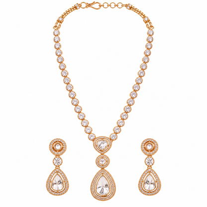 Gold Moissanite Polki Necklace with Earrings – necklaces by Sparkling Trendz, view 4