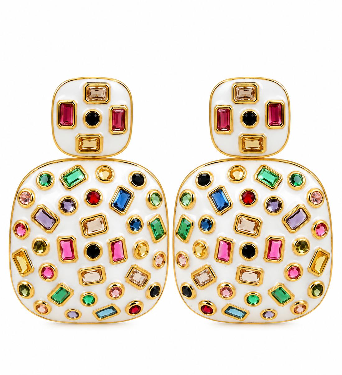 Enamel Rectangle Multi Color Crystal Earrings