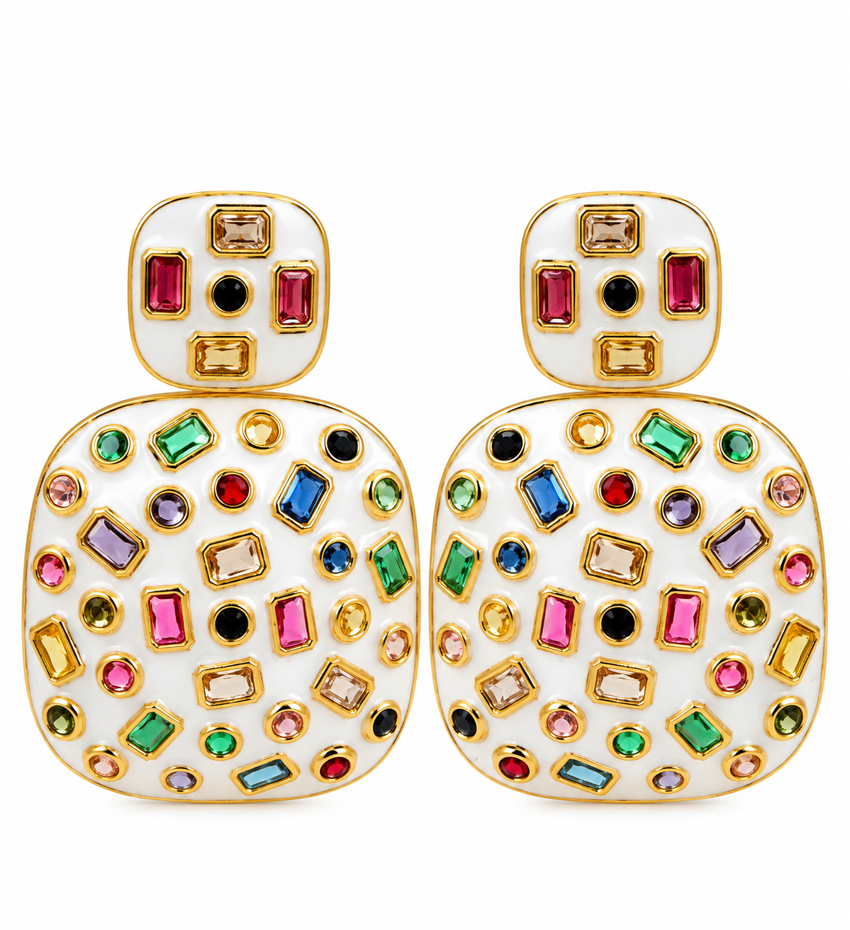 Enamel Rectangle Multi Color Crystal Earrings
