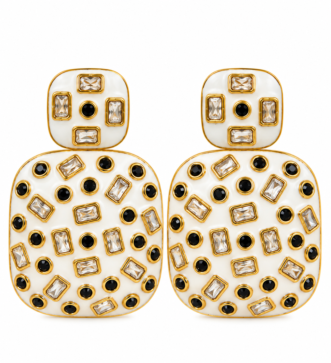 Enamel Rectangle Crystal Earrings
