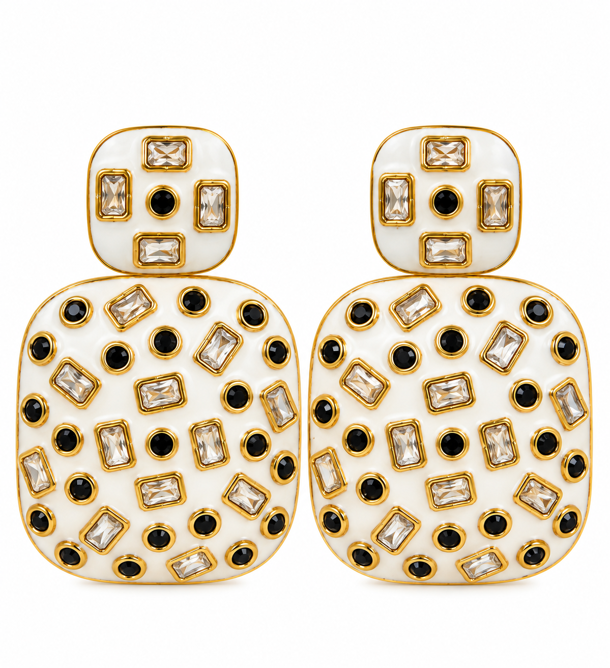 Enamel Rectangle Crystal Earrings – handcrafted American Diamond Indian earrings by Sparkling Trendz