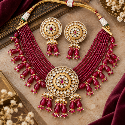 Premium Ruby Kundan Rose Gold Choker Necklace Set – necklaces by Sparkling Trendz, view 3