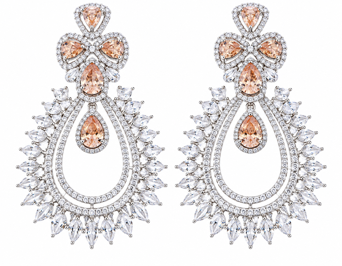 Silver CZ Monalisa Stone Dangler Long Earrings