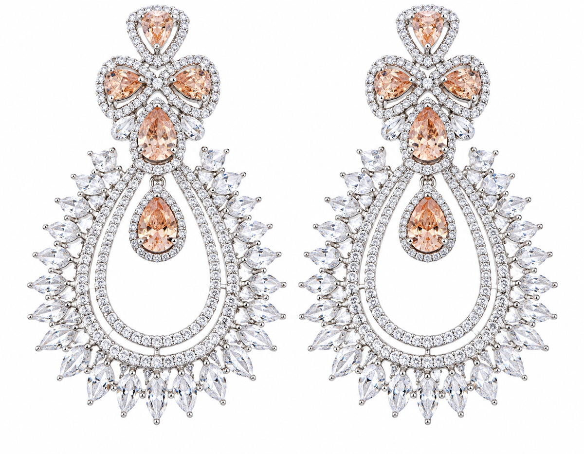 Silver CZ Monalisa Stone Dangler Long Earrings – earrings by Sparkling Trendz, view 2