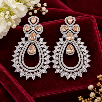 Silver CZ Monalisa Stone Dangler Long Earrings – earrings by Sparkling Trendz, view 3