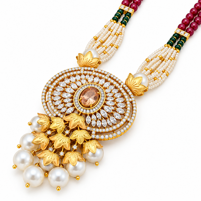 Stunning Antique Style Oval American Diamond Pendant Necklace Set – necklaces by Sparkling Trendz, view 3