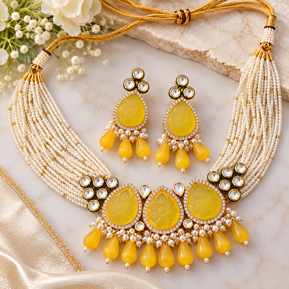 Amrapali Inspired stone Meenakari Kundan With AD Necklace Choker Set