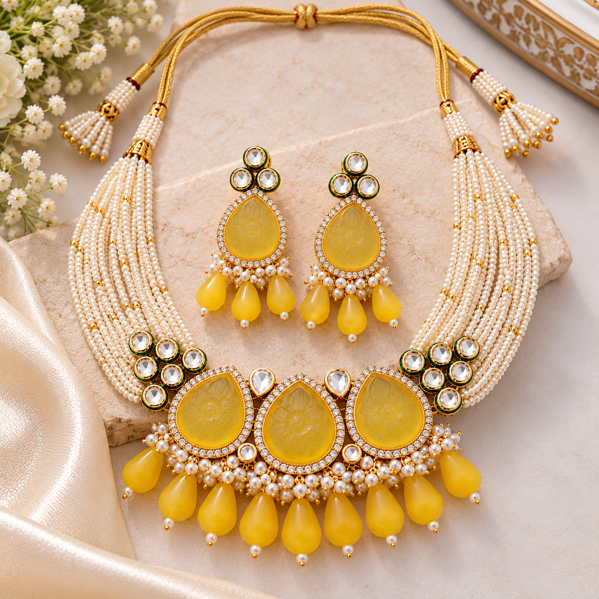 Amrapali Inspired stone Meenakari Kundan With AD Necklace Choker Set