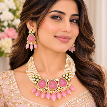 Amrapali Inspired stone Meenakari Kundan With AD Necklace Choker Set