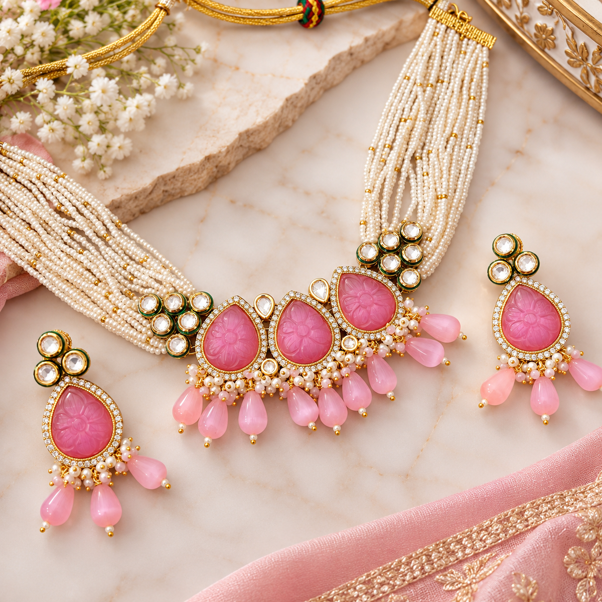 Amrapali Inspired stone Meenakari Kundan With AD Necklace Choker Set
